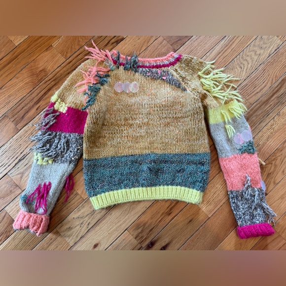 Anthropologie Fringed Colorblock Sweater Women’s Size Small Crew Neck Pullover - Picture 6 of 13